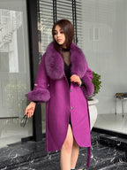 Purple Handmade Women Alpaca Coat With Fox Fur , Luxury Outwear | Natural Alpaca Wool Coat | Soft & Warm – Handmade Women’s Outerwear