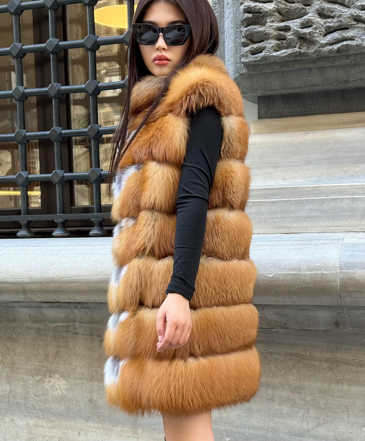 Handmade Golden Fox Fur Vest For Women