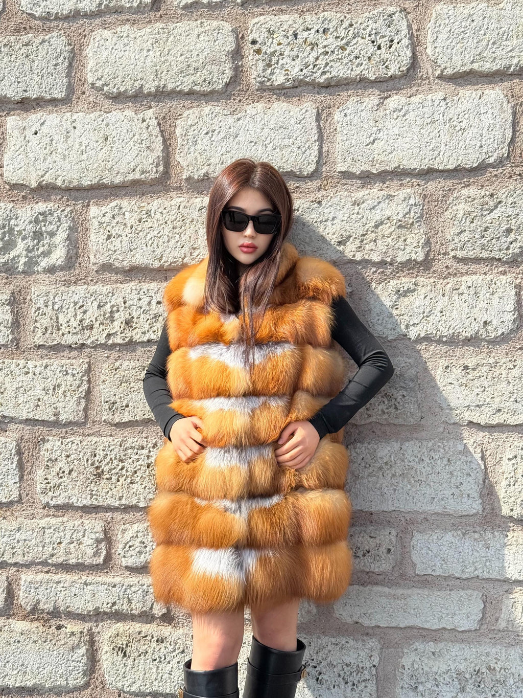 Handmade Golden Fox Fur Vest For Women