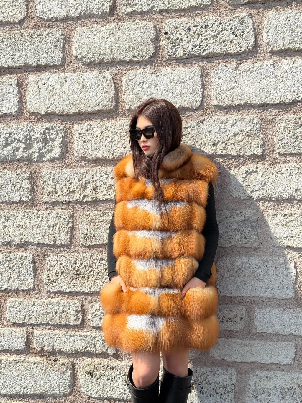 Handmade Golden Fox Fur Vest For Women