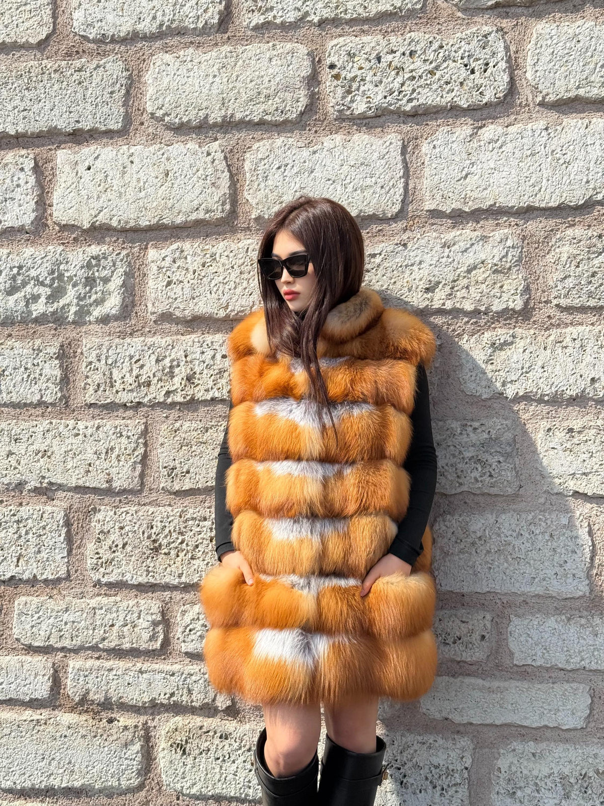 Handmade Golden Fox Fur Vest For Women