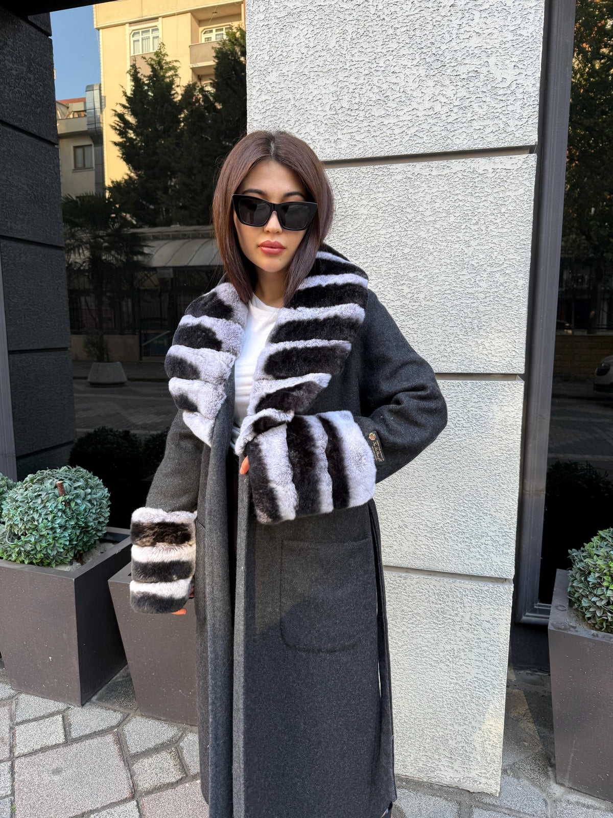 Black Handmade Women Alpaca Coat With Rex Fur | Luxury Wool Outwear | Soft Warm Natural Alpaca Wool Coat | All Colours Available
