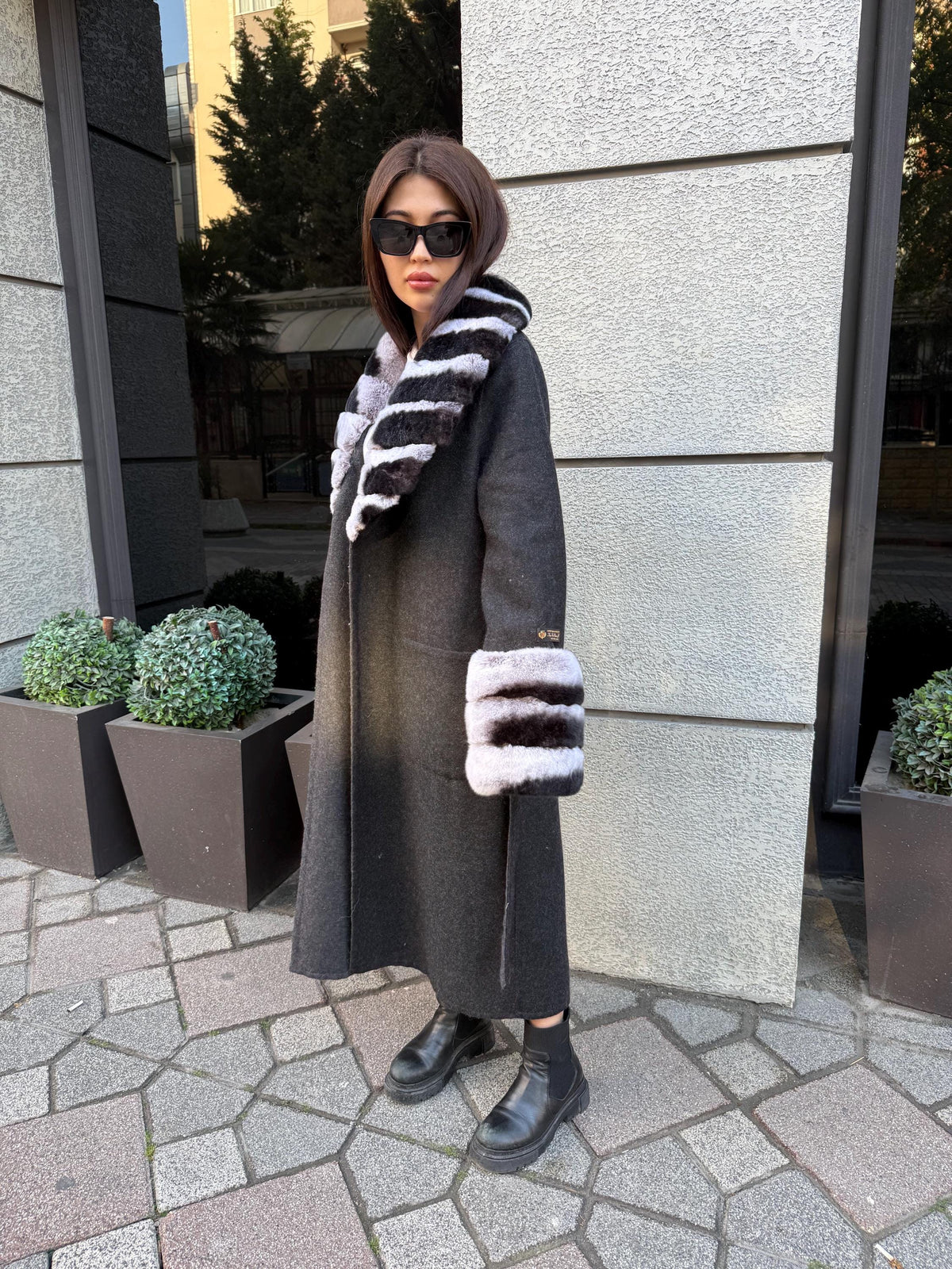 Black Handmade Women Alpaca Coat With Rex Fur | Luxury Wool Outwear | Soft Warm Natural Alpaca Wool Coat | All Colours Available
