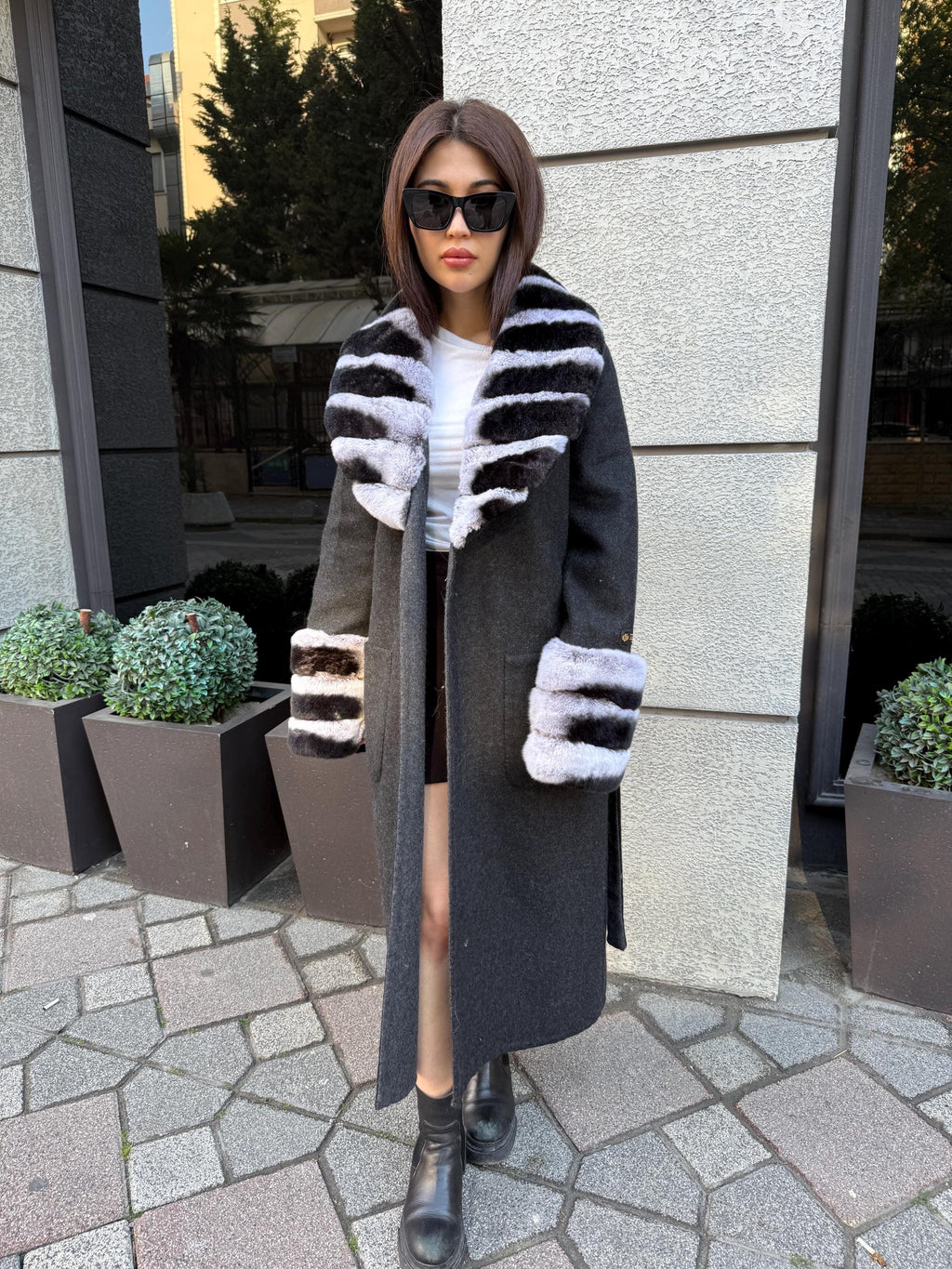 Black Handmade Women Alpaca Coat With Rex Fur | Luxury Wool Outwear | Soft Warm Natural Alpaca Wool Coat | All Colours Available