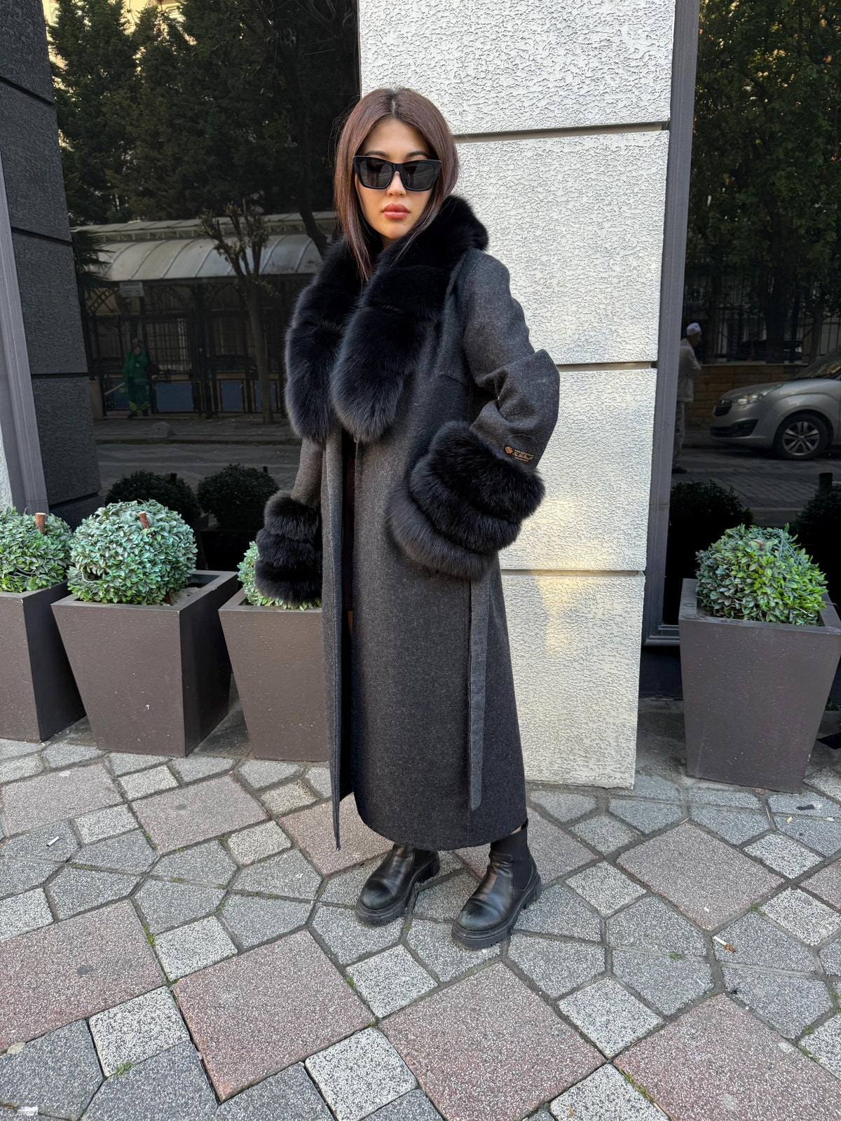 Black Handmade Women Alpaca Coat With Fox Fur , Luxury Wool Outwear | Soft Warm Natural Alpaca Wool Coat| All Colours Available