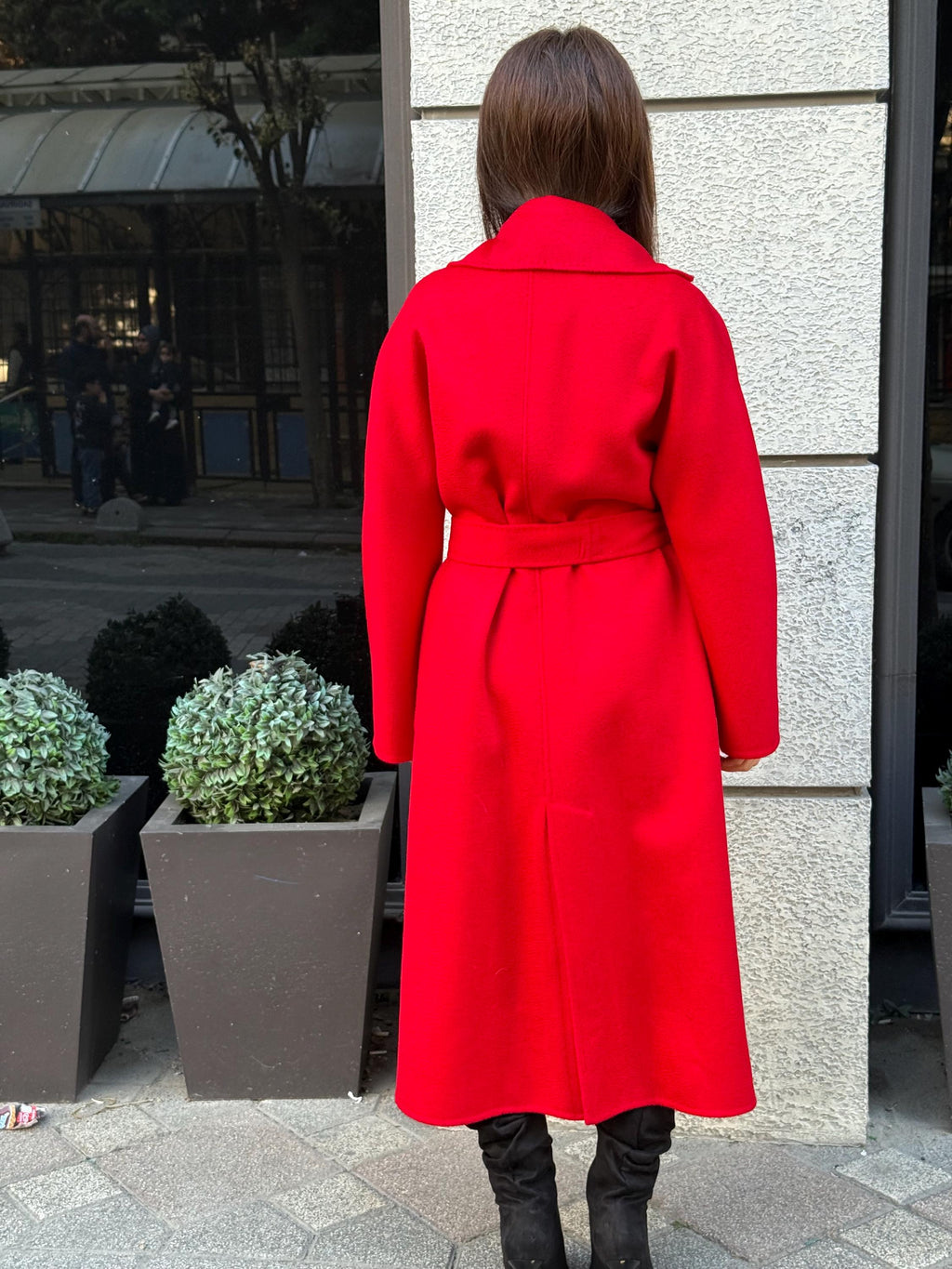 Women’s Red Long Zibellino Alpaca Coat, Handmade Luxury Virgin Wool Jacket
