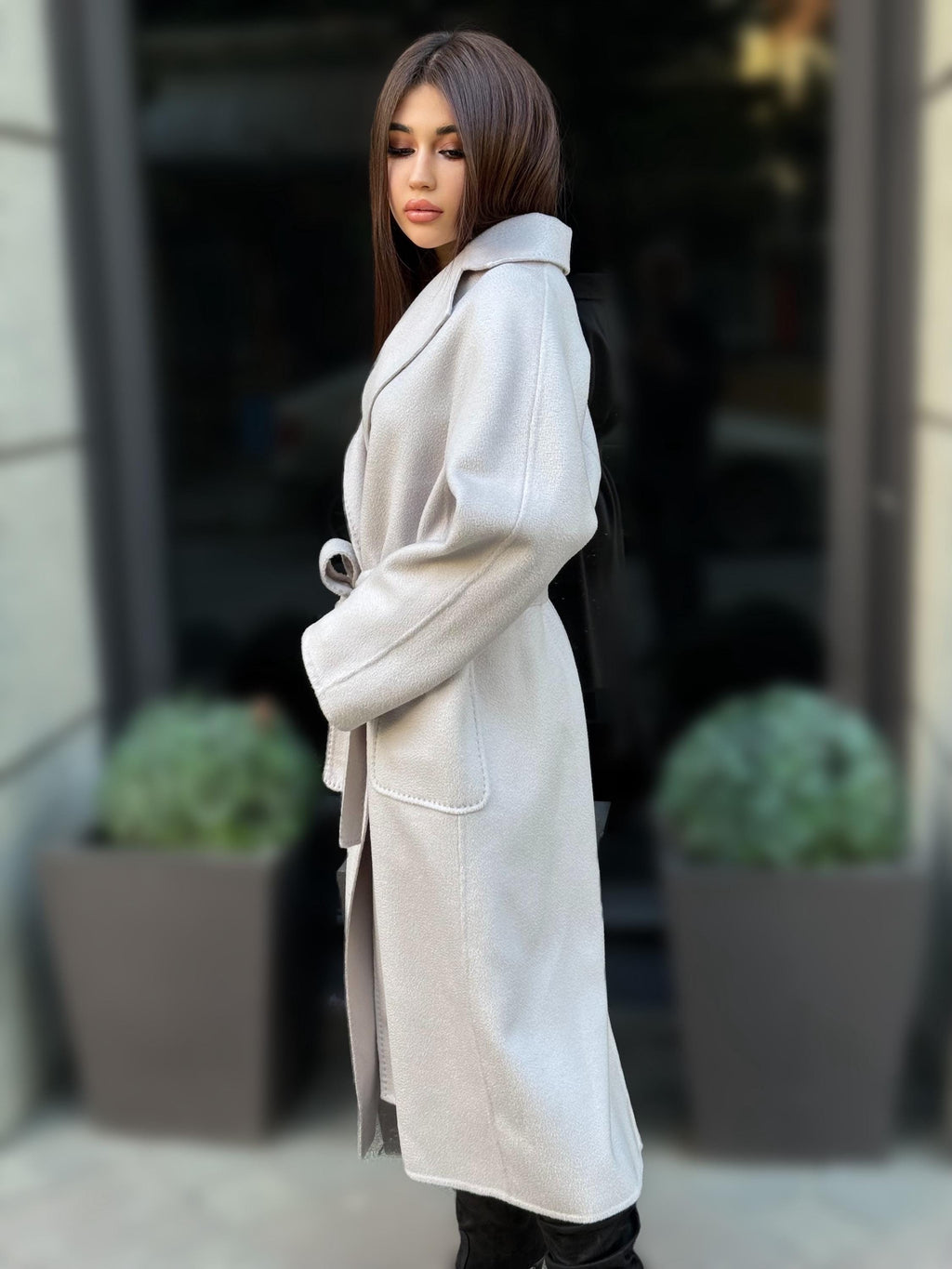 Women’s Stone Long Zibellino Alpaca Coat, Handmade Luxury Virgin Wool Jacket