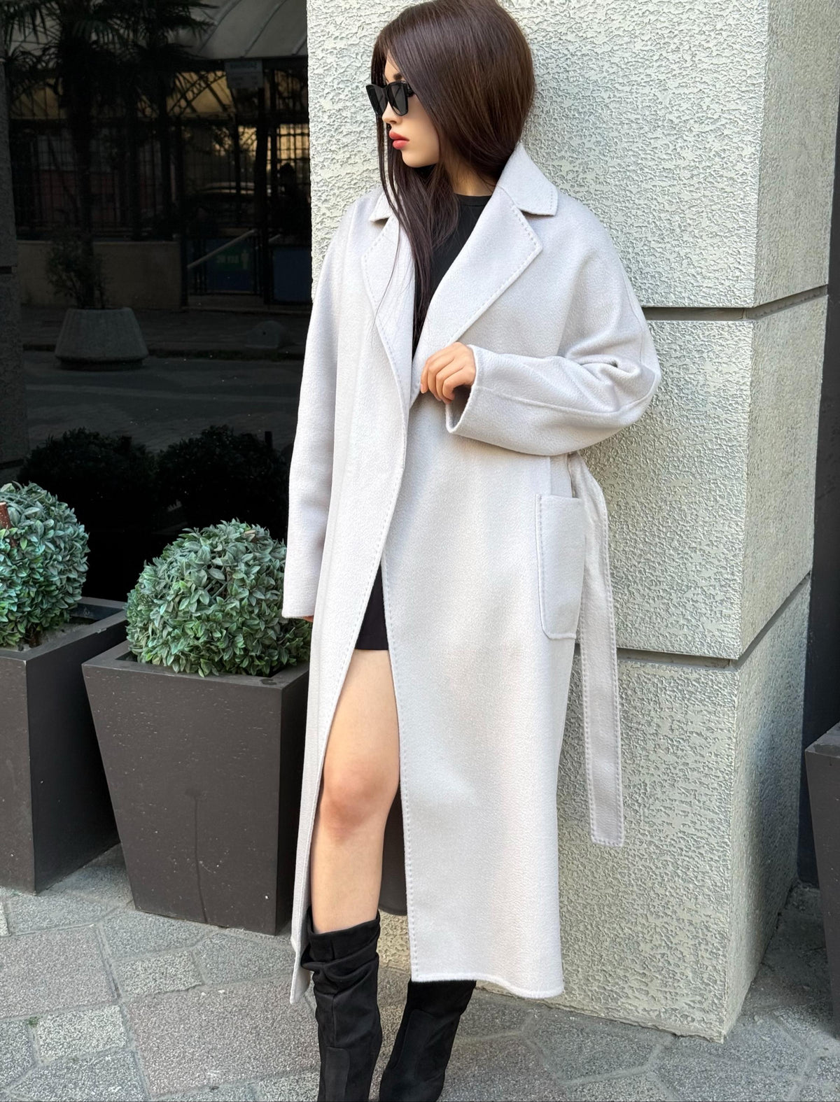 Women’s Stone Long Zibellino Alpaca Coat, Handmade Luxury Virgin Wool Jacket