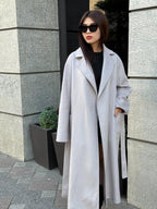 Women’s Stone Long Zibellino Alpaca Coat, Handmade Luxury Virgin Wool Jacket