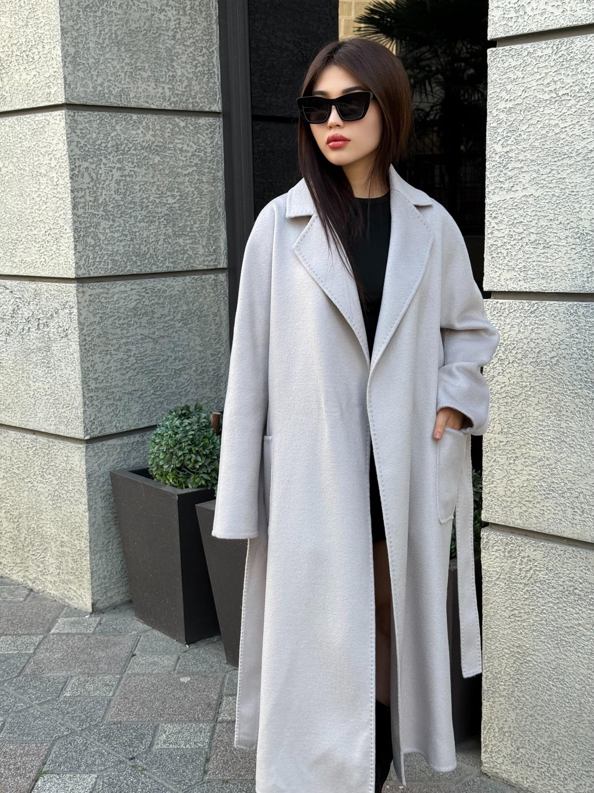 Women’s Stone Long Zibellino Alpaca Coat, Handmade Luxury Virgin Wool Jacket