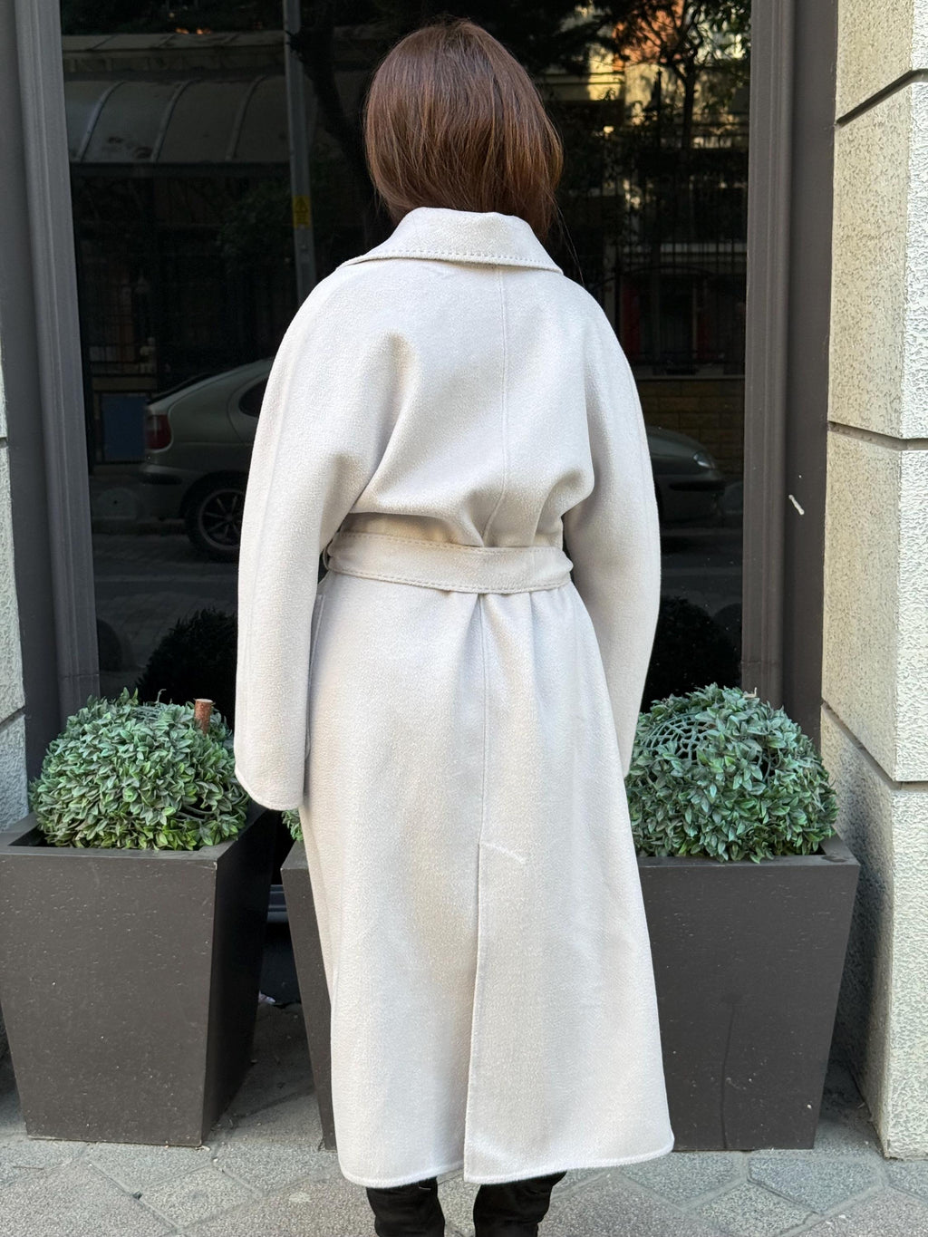 Women’s Stone Long Zibellino Alpaca Coat, Handmade Luxury Virgin Wool Jacket