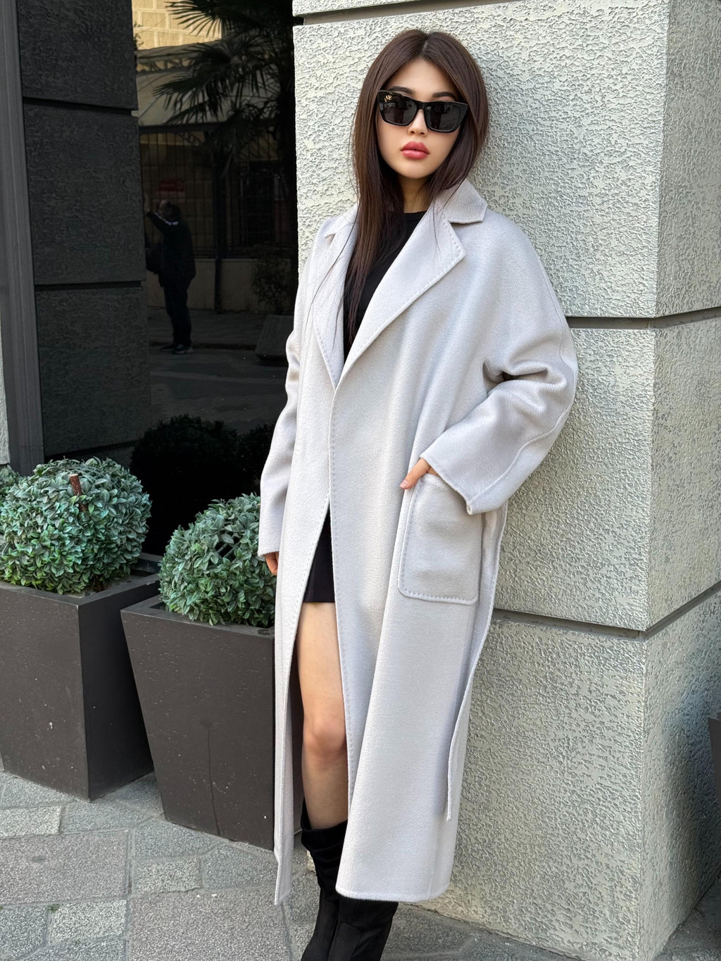 Women’s Stone Long Zibellino Alpaca Coat, Handmade Luxury Virgin Wool Jacket