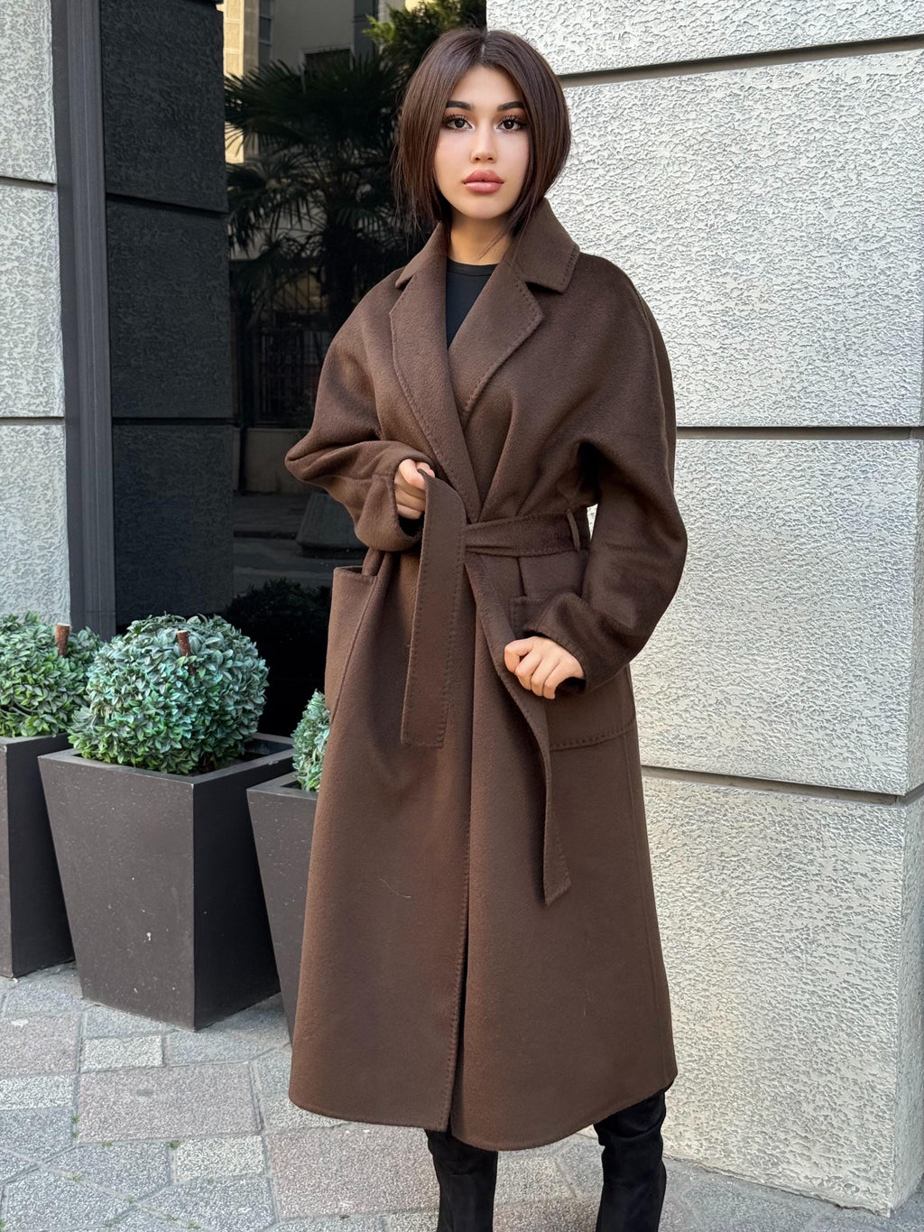 Brown Zibellino Alpaca Coat, Handmade Luxury Long Virgin Wool Overcoat, Plus Size Jacket