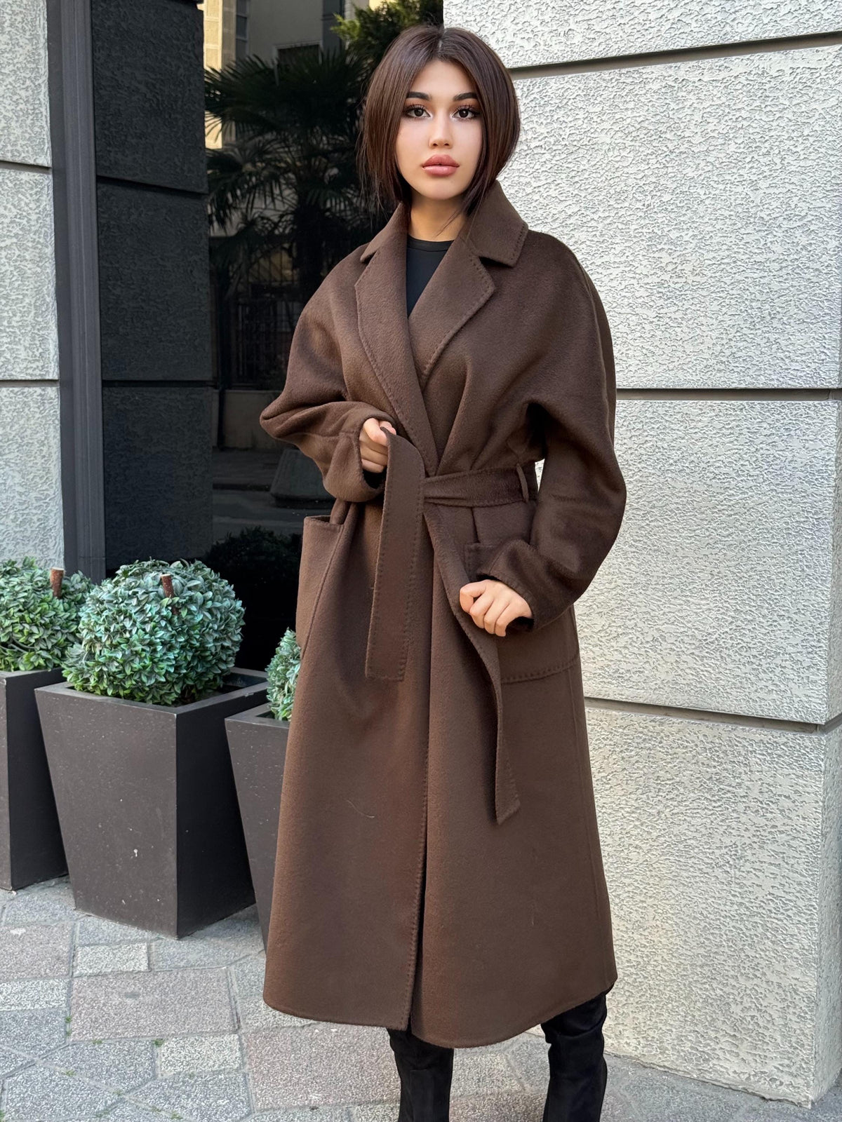 Brown Zibellino Alpaca Coat, Handmade Luxury Long Virgin Wool Overcoat, Plus Size Jacket