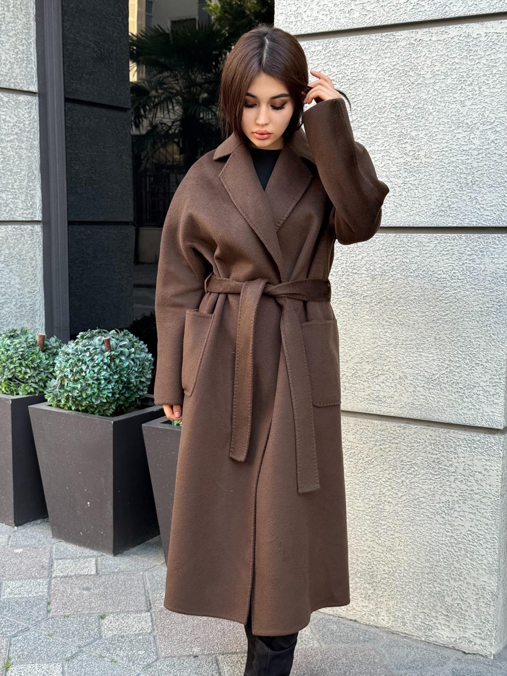 Brown Zibellino Alpaca Coat, Handmade Luxury Long Virgin Wool Overcoat, Plus Size Jacket