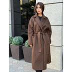 Brown Zibellino Alpaca Coat, Handmade Luxury Long Virgin Wool Overcoat, Plus Size Jacket