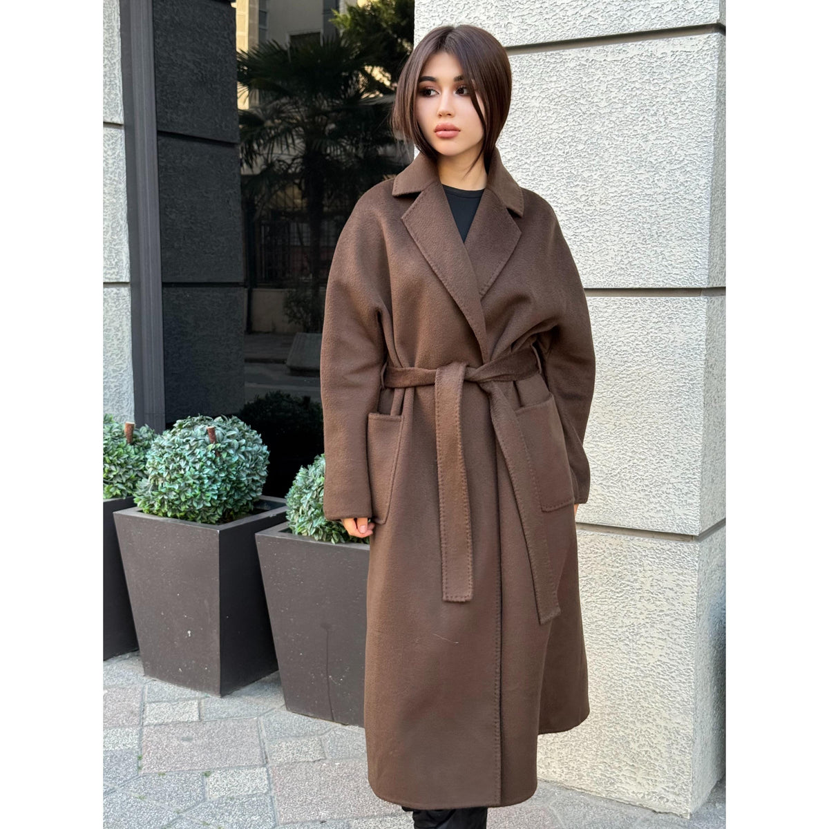 Brown Zibellino Alpaca Coat, Handmade Luxury Long Virgin Wool Overcoat, Plus Size Jacket