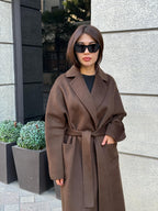 Brown Zibellino Alpaca Coat, Handmade Luxury Long Virgin Wool Overcoat, Plus Size Jacket