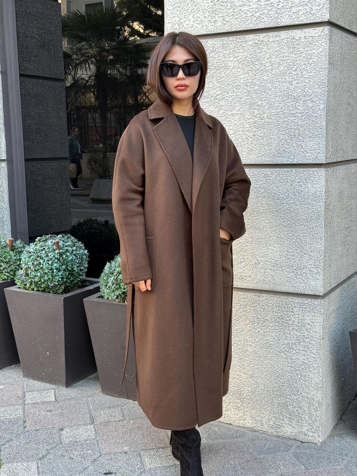 Brown Zibellino Alpaca Coat, Handmade Luxury Long Virgin Wool Overcoat, Plus Size Jacket