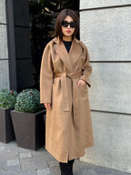 Women’s Camel Long Zibellino Alpaca Coat, Handmade Luxury Virgin Wool Jacket