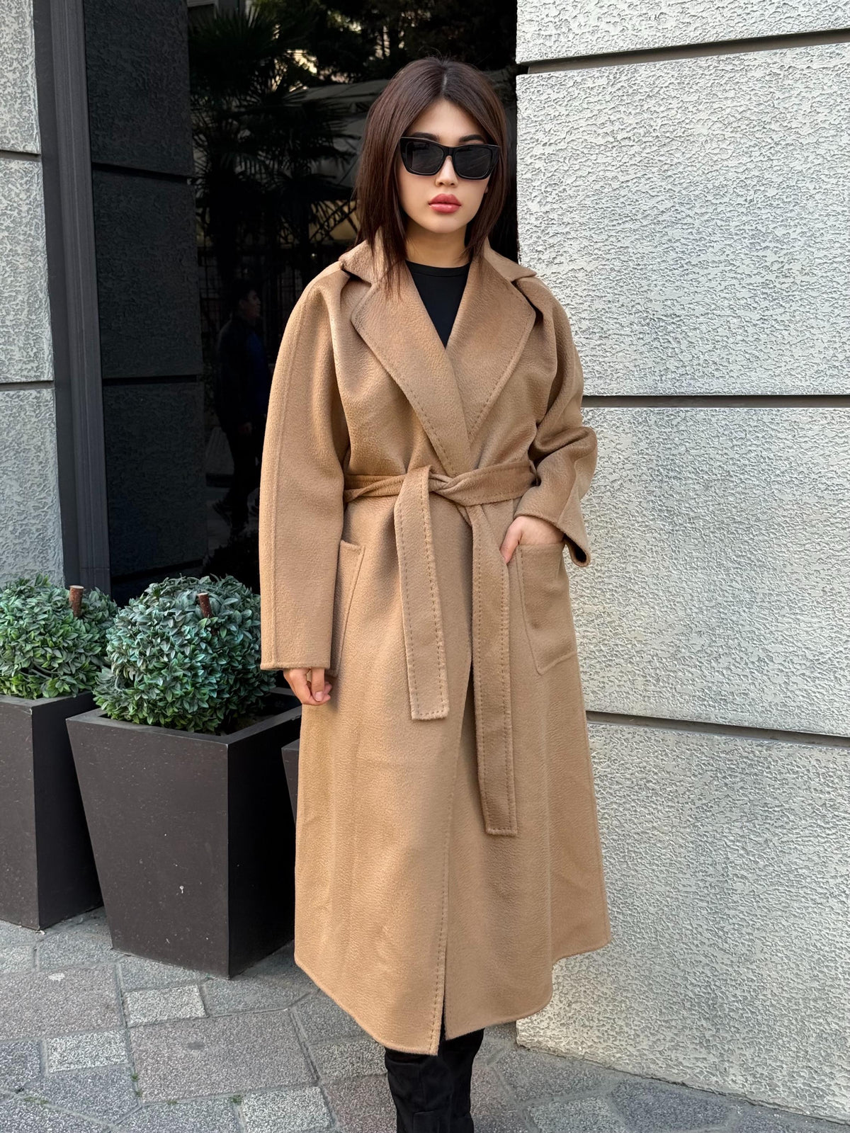Women’s Camel Long Zibellino Alpaca Coat, Handmade Luxury Virgin Wool Jacket