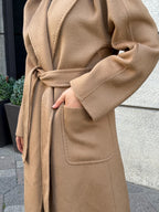 Women’s Camel Long Zibellino Alpaca Coat, Handmade Luxury Virgin Wool Jacket