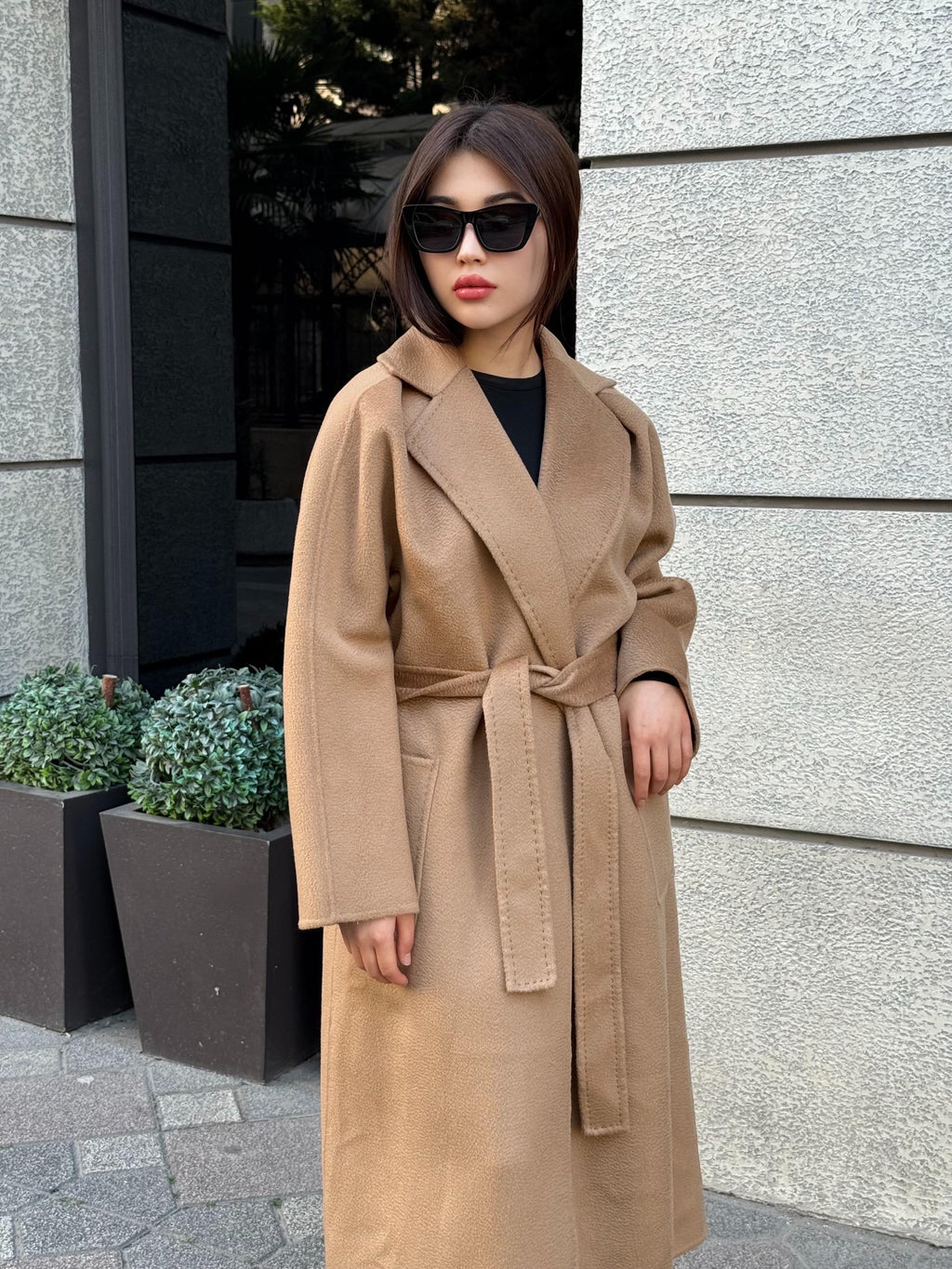Women’s Camel Long Zibellino Alpaca Coat, Handmade Luxury Virgin Wool Jacket