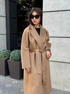 Women’s Camel Long Zibellino Alpaca Coat, Handmade Luxury Virgin Wool Jacket