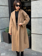 Women’s Camel Long Zibellino Alpaca Coat, Handmade Luxury Virgin Wool Jacket
