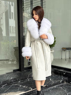 White Handmade Women Alpaca Coat With Fox Fur , Luxury Outwear | Natural Alpaca Wool Coat | Soft & Warm – Handmade Women’s Outerwear