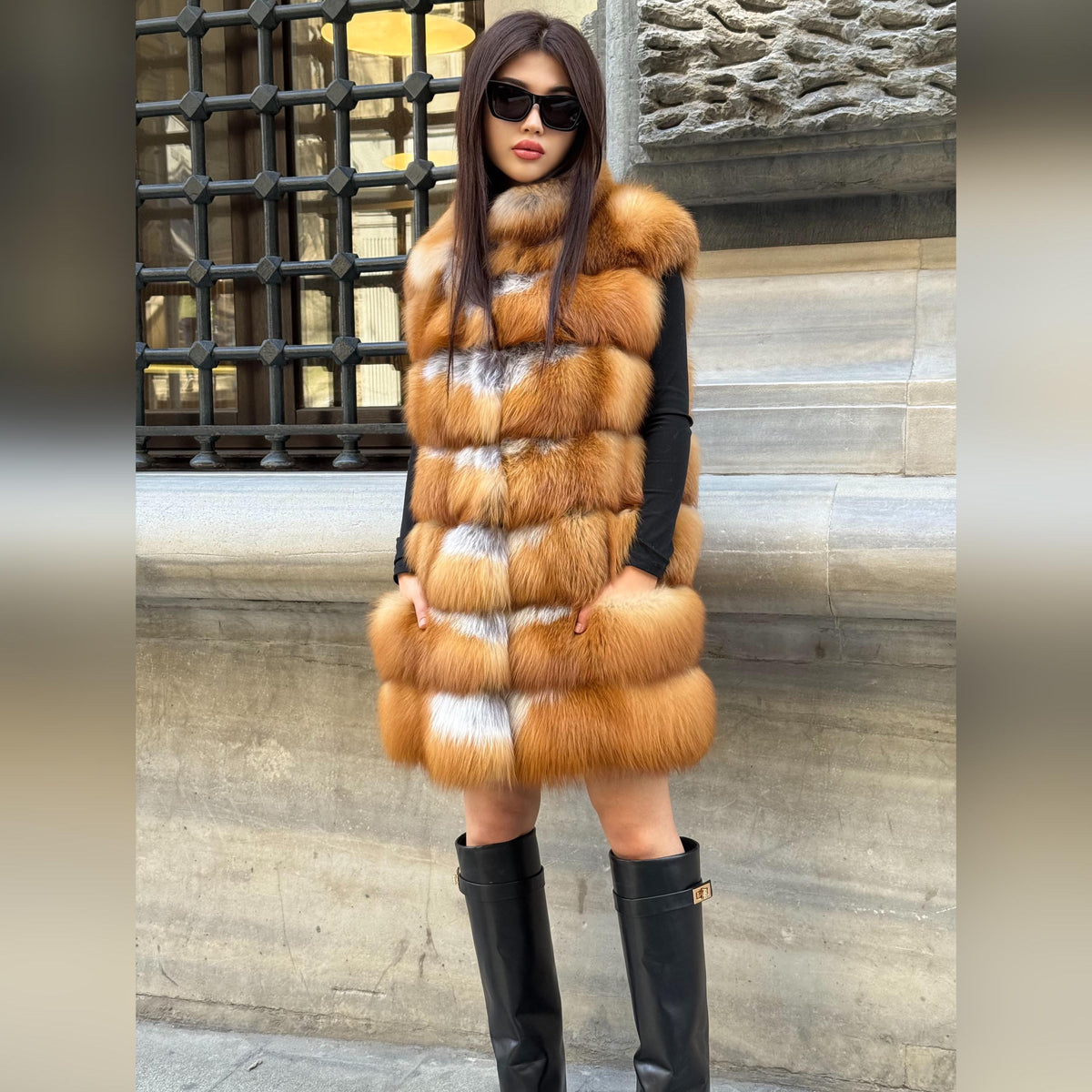 Handmade Golden Fox Fur Vest For Women