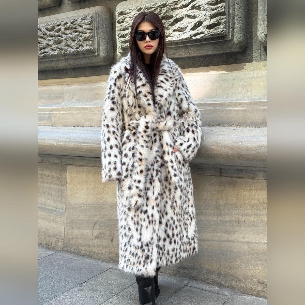 Luxury Faux Long Wildcat Fur Coat | Handmade Winter Women Vegan Lynx Fur Coat