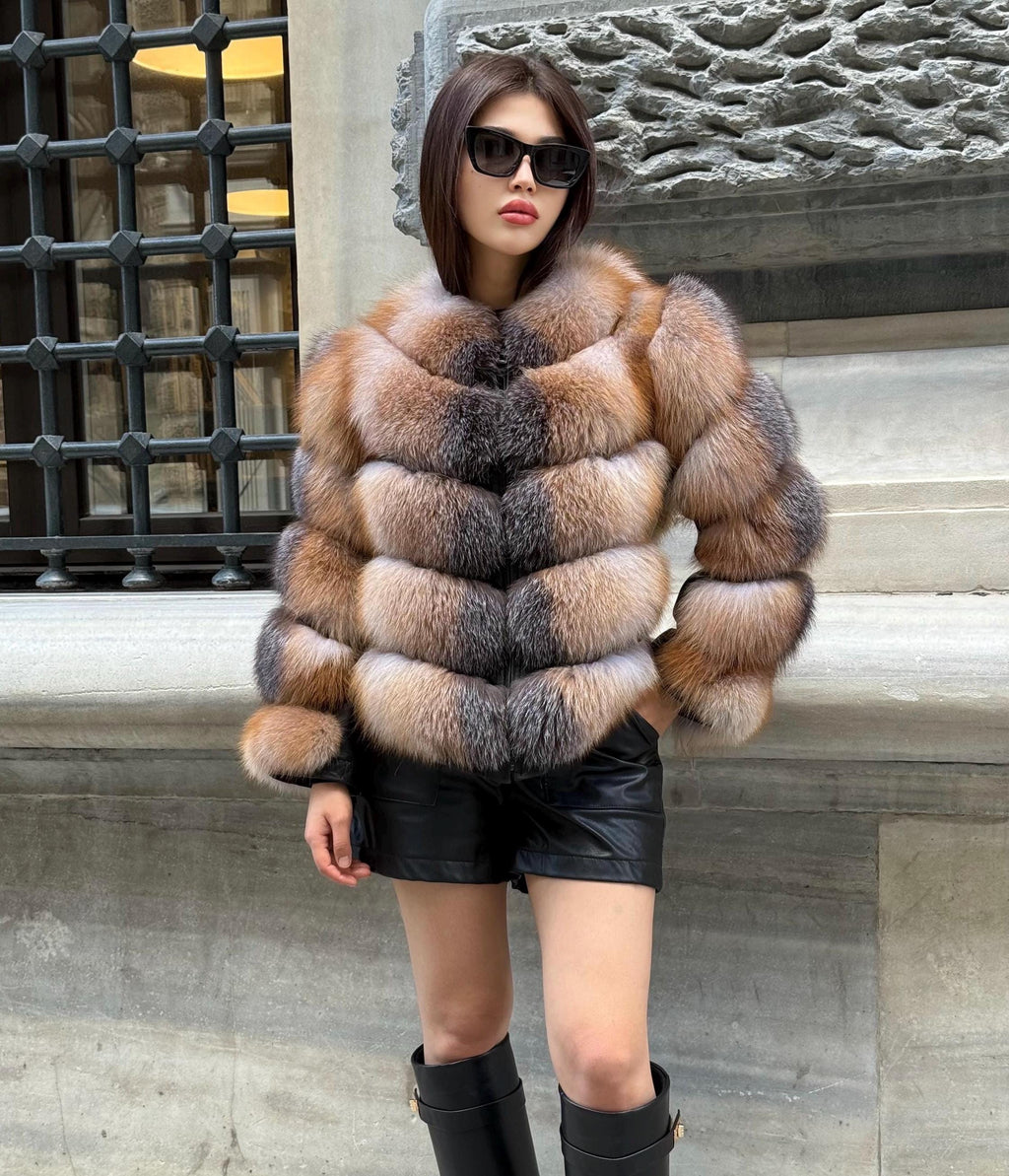 Women’s Fox Fur Jacket | Handmade Detachable Sleeves Frost Fur Coat