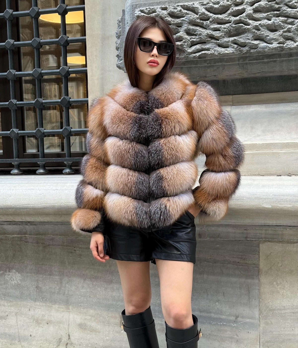 Women’s Fox Fur Jacket | Handmade Detachable Sleeves Frost Fur Coat