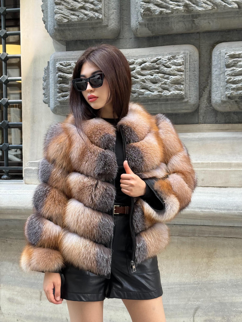Women’s Fox Fur Jacket | Handmade Detachable Sleeves Frost Fur Coat