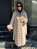 Beige Long Cashmere Front Cuffs Fox Fur Coat, Women Fox Fur Jacket - Front Fox Fur Jacket - Fox Fur Jacket