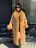 Camel Long Cashmere Front&Cuffs Fox Fur Coat, Women Fox Fur Jacket. - Camel Fox Fur Jacket -Fox Fur Jacket
