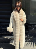 Cream Handmade Luxury Women Cashmere Front Fox Fur Coat | All Colours Available | Long Belted Cashmere Coat For Women with Fox Fur