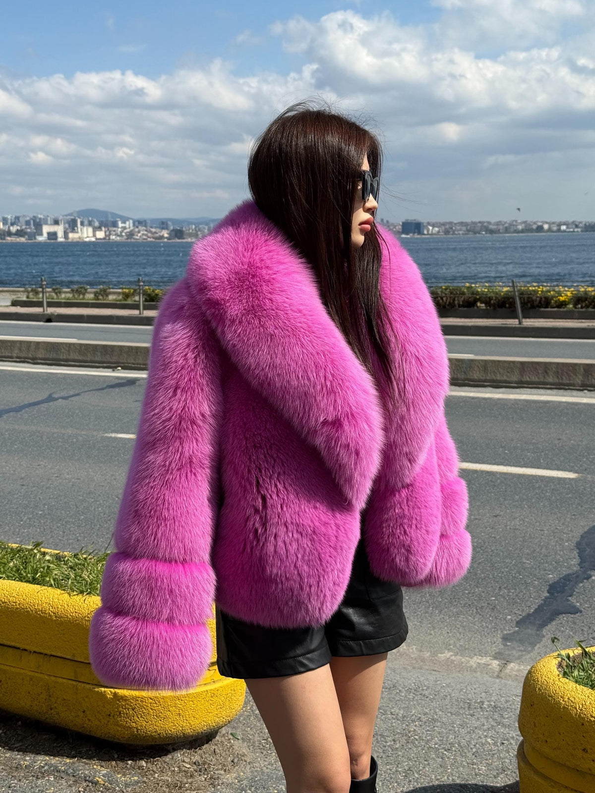Pink Fox Fur Jacket, Handmade Women’s Short Fur Coat