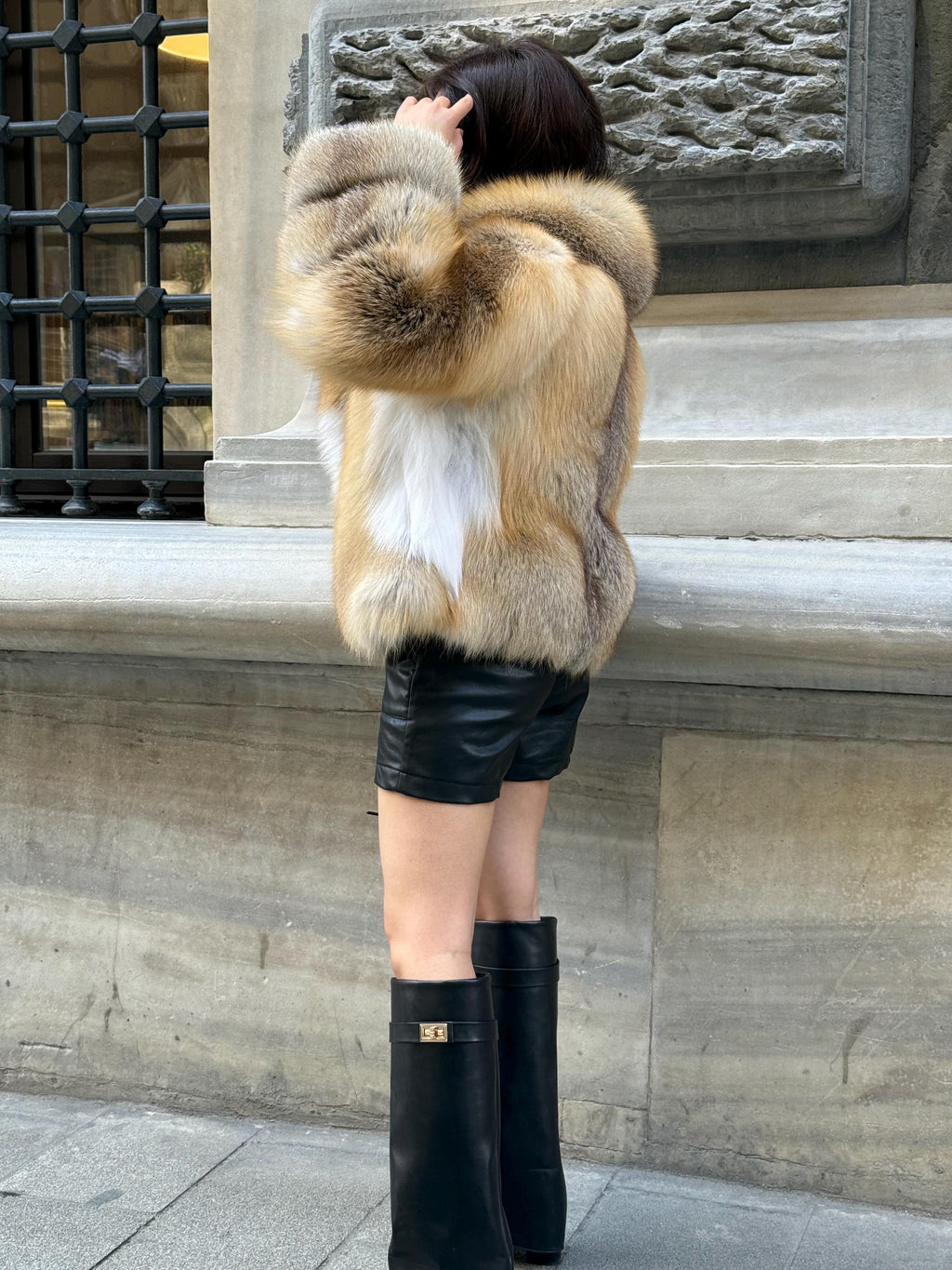 Women’s Gold Fox Fur Jacket, Luxury Short Golden Fur Coat