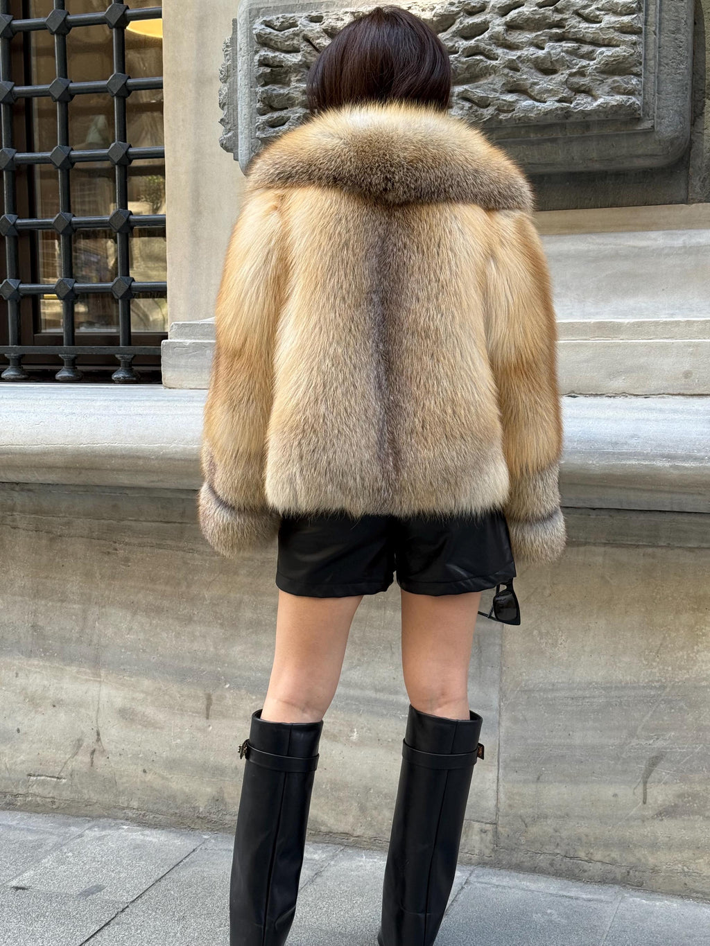 Women’s Gold Fox Fur Jacket, Luxury Short Golden Fur Coat
