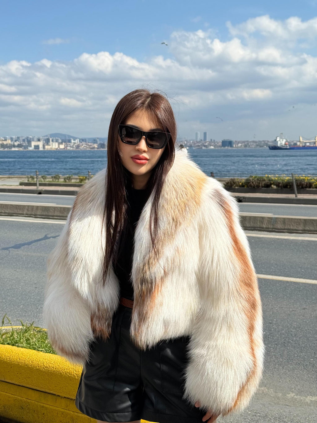Creamy White Argentina Fox Fur Jacket, Women’s Short Fur Coat
