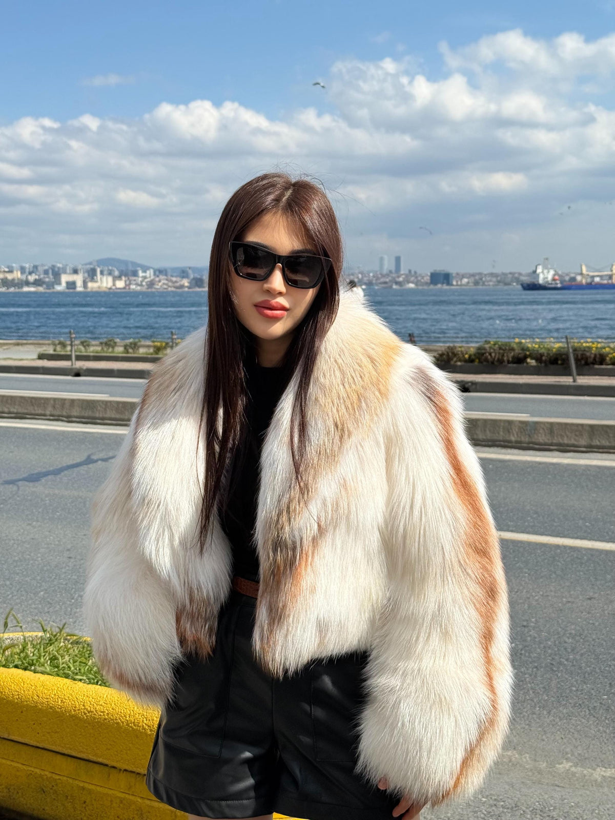 Creamy White Argentina Fox Fur Jacket, Women’s Short Fur Coat