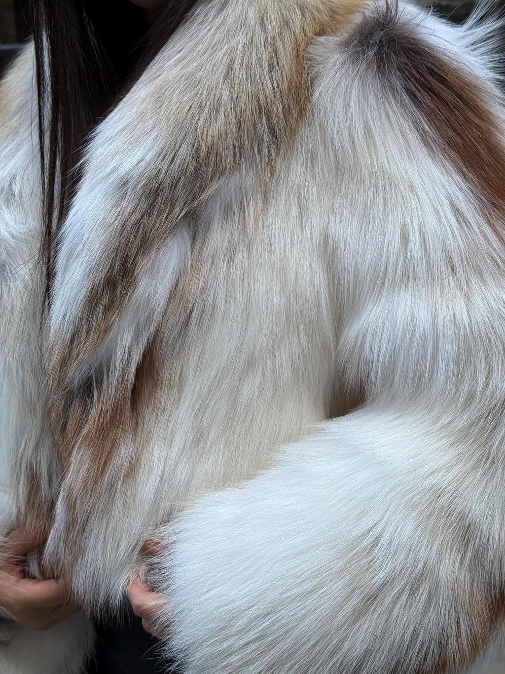 Creamy White Argentina Fox Fur Jacket, Women’s Short Fur Coat