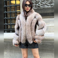 Women’s Beige Fox Fur Jacket. Short Slim-Fit Fox Fur Coat