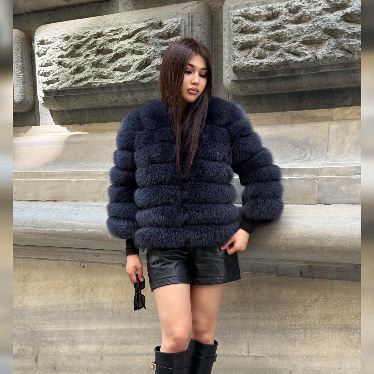 Women Handmade Fox Fur Jacket | Fox Fur Jacket With Removable Sleeves | Anthracite Gray Fox Fur Jacket |Gift For Her | Luxury Fox Fur Jacket