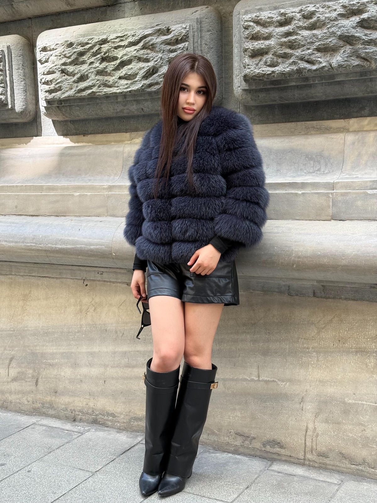 Women Handmade Fox Fur Jacket | Fox Fur Jacket With Removable Sleeves | Anthracite Gray Fox Fur Jacket |Gift For Her | Luxury Fox Fur Jacket
