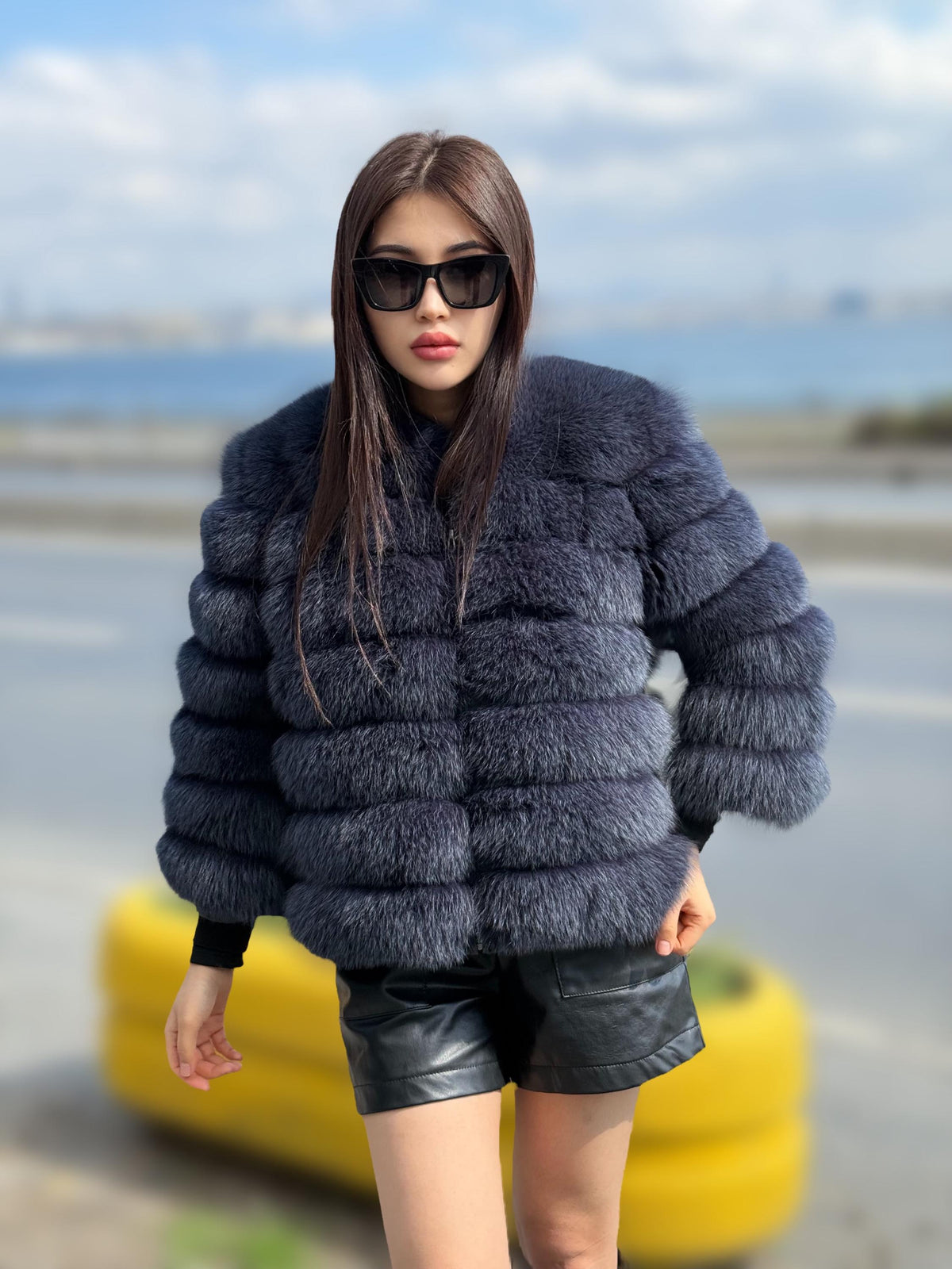 Women Handmade Fox Fur Jacket | Fox Fur Jacket With Removable Sleeves | Anthracite Gray Fox Fur Jacket |Gift For Her | Luxury Fox Fur Jacket