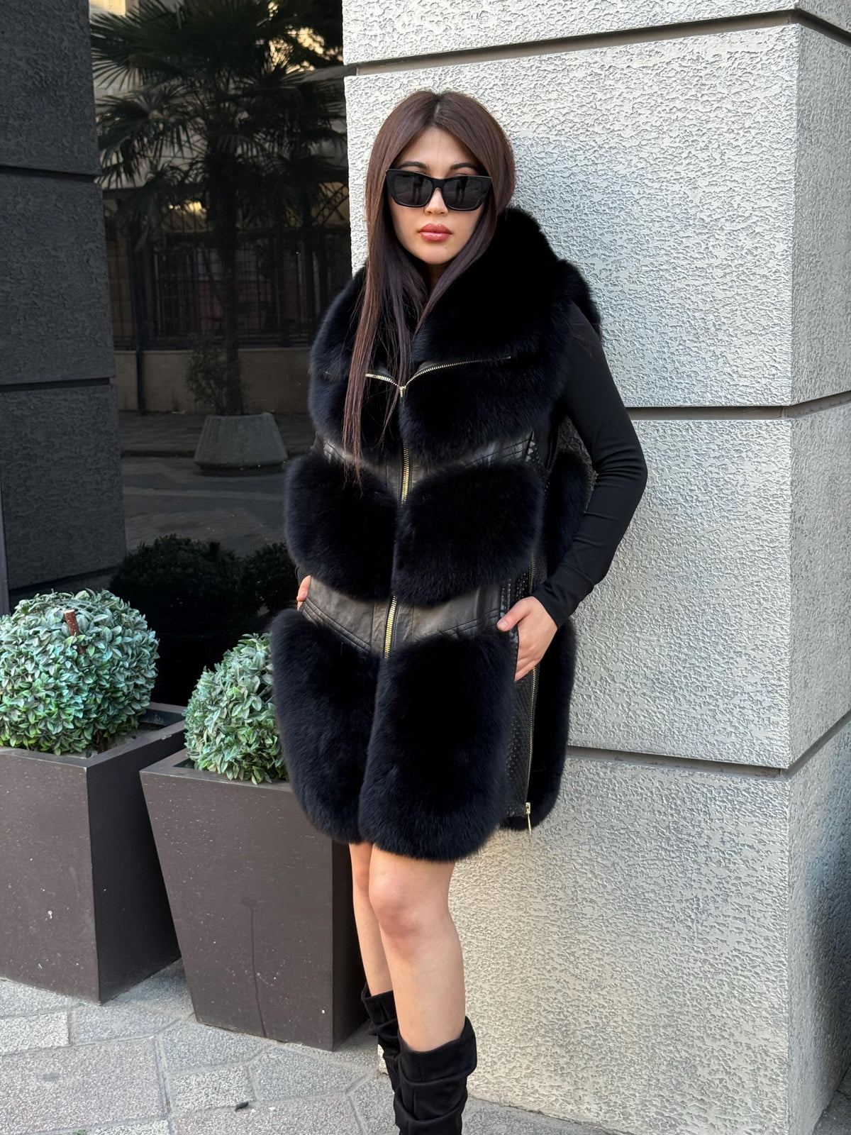 Handmade Women Black Fox Fur Vest, Real Fox Fur, Handmade Vest For Women | Long Fox Fur Vest | Gift Ideas | Luxury Vest | Genuine Fur Vest