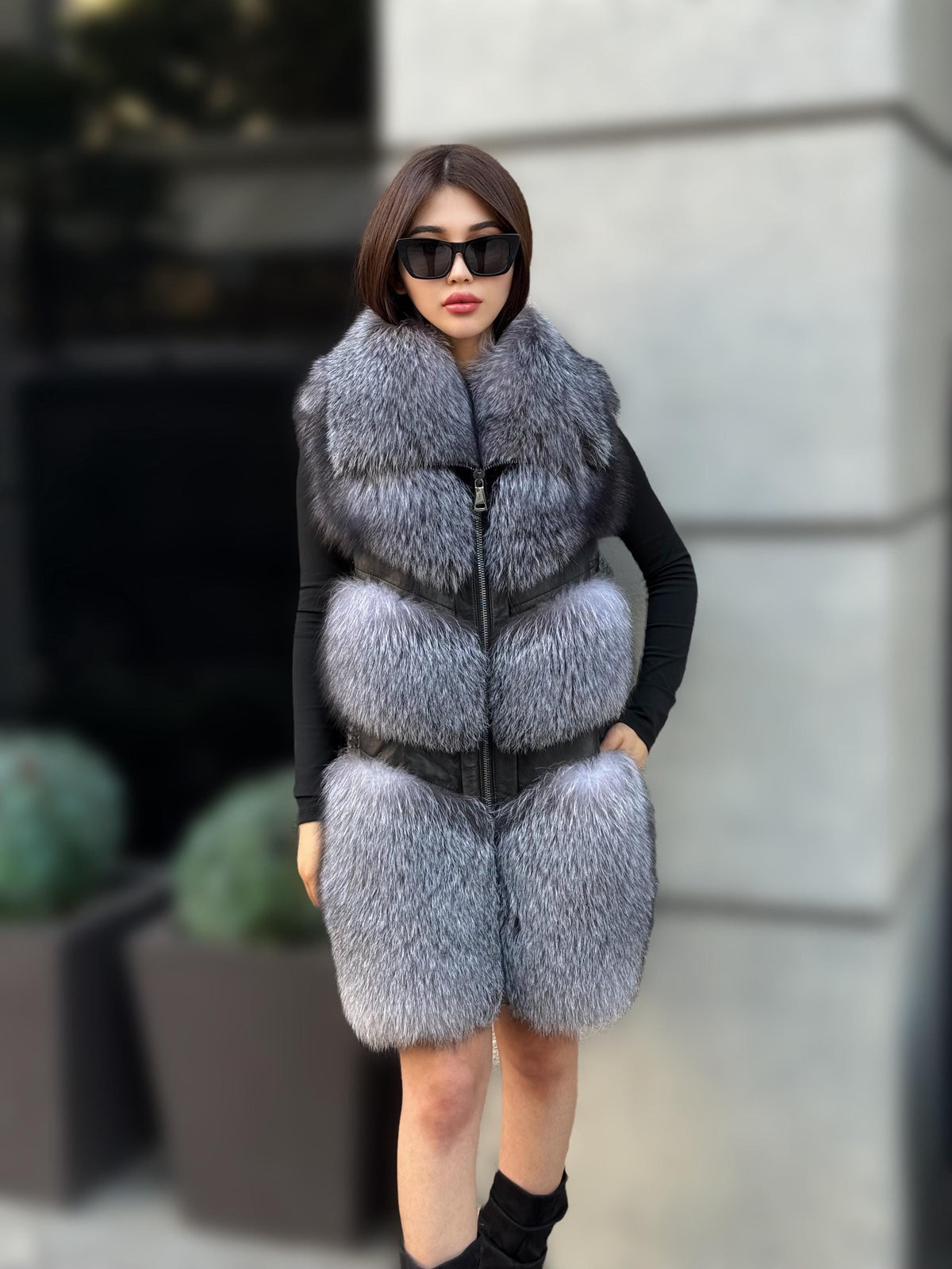 Handmade Women Natural Gray Frost Fox Fur Vest, Real Fox Fur, Handmade Vest For Women | Long Fox Fur Vest | Luxury Vest | Genuine Fur Vest